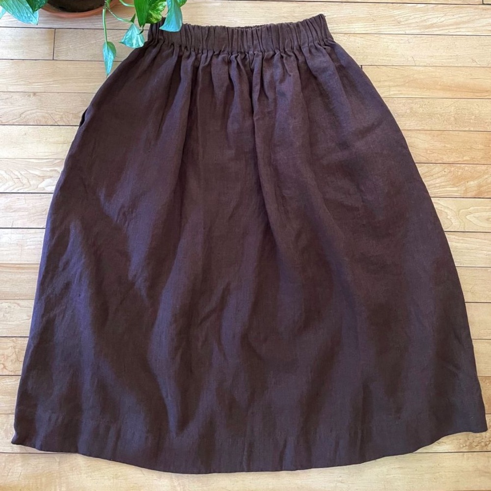 Not Perfect Linen - Marseille Midi Length Skirt - Espresso - Size S/M